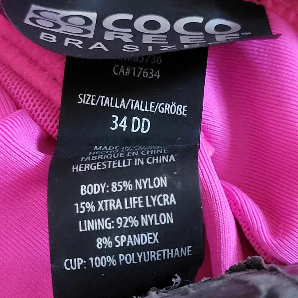 Coco Reef‎ Pink Floral Swim Tankini Top Built in Bra 34DD Underwire Adjustable